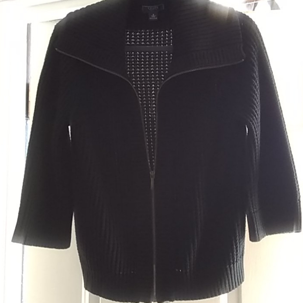 CHAPS 3/4 SLEEVES ZIP UP SWEATER